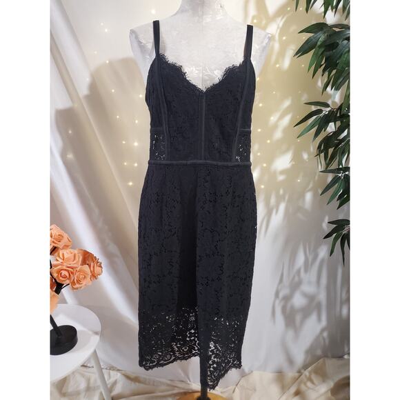 Express Lace Sheer Waist Cutout Bodycon Dress Size 10 Whimsigoth Coquette Black - Picture 1 of 13